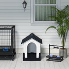 PawHut 22.4" W Outdoor Dog House with Windows for Miniature Dogs - Dark Grey-The base is elevated, preventing dampness and cold from seeping through 