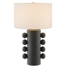 Hudson&Canal - Lampe de table Jurrah 27" en céramique avec abat-jour en tissu - Noir mat/blanc-Associé à un abat-jour en tissu tambour blanc