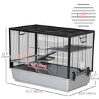 PawHut 23" H 3-Tier Small Pet Cage with Food Dish, Water Bottle and Ramps - Grey-Accessories include no drip water bottle, balcony with ramp and tip-proof food dish 