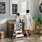 Qaba 2 in 1 Toddler Tower Kitchen Helper with Chalkboard, Safety Rail - White-Blackboard equipped for creative drawing and learning 