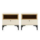 Manhattan Comfort Amara 39.4" Modern Nightstand 2-Piece Set - Cream/Natural Oak-Modern Nightstand for Bedroom and Living Room Use. Set of 2