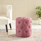 Modway Amour Tufted Button Round Performance Velvet Ottoman - Dusty Rose-Performance Velvet Polyester Upholstery