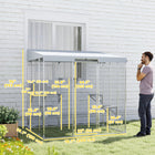 PawHut - Enclos extérieur pour chat en acier galvanisé avec auvent 420D - 78,7 po L x 59,1 po l x 76 po H-Peut être fixé contre un mur pour se connecter à l'intérieur, augmentant ainsi la polyvalence 
