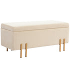 HOMCOM Flip-Top Bedroom Storage Ottoman Bench with 18.5 Gallons - Beige-Rubberwood frame and electroplated metal legs deliver steady support and lasting safety