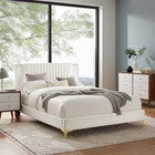 Modway Zahra Channel Tufted Performance Velvet Twin Platform Bed with Gold Metal Legs - White-Bed Weight Capacity: 800 lbs