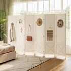 HOMCOM 6 Panel Freestanding Room Divider with Pegboard Display for Home Office - White-Overall Dimensions: 89.8" W x 56.9" H x 0.7" D (228 x 144.5 x 1.7 cm) 
