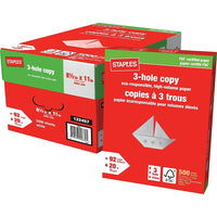 Staples FSC-Certified 3-Hole Punched Copy Paper - 20 lb. - 8.5" x 11" - White - 5000 Sheets-8.5" x 11" (Letter Size)