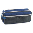 Fashion Stationery Mesh Pocket 3-Compartment Pencil Case - 8.27" L x 2.36" W x 3.54" H - Blue/Grey-Ideal for holding pens, pencils and small accessories