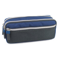 Fashion Stationery Mesh Pocket 3-Compartment Pencil Case - 8.27" L x 2.36" W x 3.54" H - Blue/Grey-Ideal for holding pens, pencils and small accessories