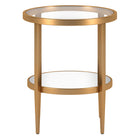 Hudson&Canal Hera 20"W Round Side Table with Mirror Shelf - Antique Brass-Features a tempered glass top and shelf