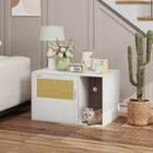 PawHut Cat Litter Box Enclosure with Rattan Door and Scratching Pad - White-Reduces odour, gives cat privacy for potty 