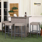 Outsunny - Ensemble de bar de patio 5 pièces avec Table de bar à dessus en verre trempé et étagères, 4 chaises de bar, gris-Structure en acier et rotin PE avec un savoir-faire exquis