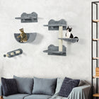 PawHut 4-Piece Cat Wall Shelf with Hammock, Scratching Post, Steps and Platforms-Particleboard construction with necessary wall mounting accessories included 