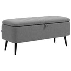 HOMCOM Linen Fabric Storage Ottoman Bench - Grey-Multifunctional indoor decor, can be used as a shoe stool, bed end bench, or entryway bench  