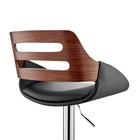 Armen Living - Karter Tabouret de Bar à Hauteur Réglable en Similicuir Noir et Bois Noyer avec Base Chromée-8
