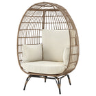 Manhattan Comfort - Fauteuil œuf autoportant moderne Spezia 33,46" pour patio, beige et crème-Pieds en acier recouverts d’un design en rotin