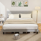 HOMCOM King Size Upholstered Platform Bed Frame with Headboard - Grey-Square-stitched upholstered headboard adds a warm, modern touch