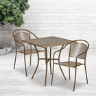 Table de jardin carrée de 28 po en acier doré et 2 chaises au dossier rond, intérieur/extérieur [CO-28SQ-03CHR2-GD-GG]-Revêtement thermolaqué doré