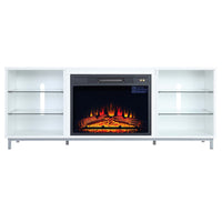 Manhattan Comfort Brighton 60" Modern Fireplace - Black and White - Set of 2-Modern Electric Fireplace for Indoor Living Room Usage