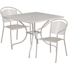 35.5'' Square Light Grey Indoor-Outdoor Steel Patio Table Set with 2 Round Back Chairs [CO-35SQ-03CHR2-SIL-GG]-Set Includes Table and 2 Chairs