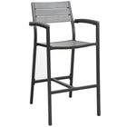 Modway Maine Outdoor Patio Bar Stool - Brown Gray - Set of 2-Light Gray Synthetic Wood Slats