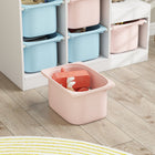 Qaba - Organisateur de rangement pour jouets, étagère pour enfants avec 6 bacs en plastique - bleu et rose-Le design peu encombrant s'adapte efficacement aux petites pièces  
