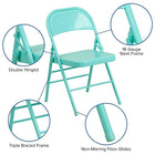 Flash Furniture – Chaise pliante en métal HERCULES COLORBURST à double pivot et triple renfort, bleu sarcelle (HF3-TEAL-GG)-Deux charnières