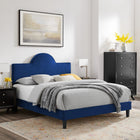 Modway Soleil Performance Velvet King Bed - Navy-Wood Slat Support System