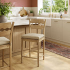 Modway - Jax Bois de chêne Tabouret de comptoir avec dossier ondulé en rasoir et coussin in Lin de chêne usé-Coussin de siège en tissu