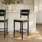 Modway - Jax Bois de chêne Tabouret de bar avec dossier ondulé en rasoir et coussin in Lin noir-Coussin de siège en tissu