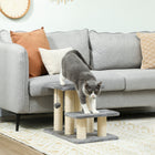 PawHut - Escalier pour chien à 3 niveaux avec poteaux à griffer en sisal pour petit animal - blanc et gris-Le poteau robuste en corde de sisal encourage le griffage, protégeant ainsi vos meubles 
