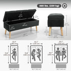 HOMCOM - Banc ottoman de rangement rembourré avec pieds en bois - noir-Pieds solides en bois de caoutchouc supportant jusqu’à 265 lb   