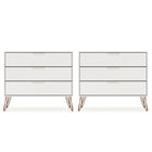 Manhattan Comfort Rockefeller 35.24" Mid-Century Modern 3-Drawer Dresser 2-Piece Set - White-Mid-Century Modern Dresser for Bedroom Use. Set of 2.