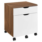 Modway Envision Wood File Cabinet - Walnut White-Plastic Casters