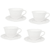 Casa Domani Florence Teacup & Saucer - 220ml - White - 4 Pack-Made of Porcelain featuring a delicate embossed pattern on scalloped profile.