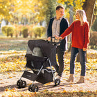 PawHut 4-Wheel One-Click Folding Pet Stroller with Brakes, Cup Holder and Travel Carrier - Black-Two 360° swiveling front wheels and 2 directional rear wheels with brakes 