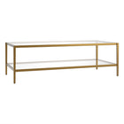Hudson&Canal Hera 54"W Rectangular Coffee Table with Glass Shelf - Antique Brass-A modern contemporary design for your living room, den, and more