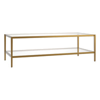 Hudson&Canal Hera 54"W Rectangular Coffee Table with Glass Shelf - Antique Brass-A modern contemporary design for your living room, den, and more