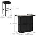 Outsunny - Ensemble de bar de patio 5 pièces avec Table de bar à dessus en verre trempé et étagères, 4 chaises de bar, noir-Rotin PE résistant aux intempéries et imperméable pour une utilisation à long terme et un nettoyage facile