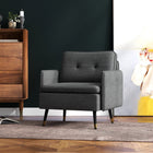 HOMCOM - Fauteuil moderne avec large assise lounge - pieds en acier - capitonné à boutons pour chambre - gris foncé-Le tissu respirant aspect lin reste frais et résiste aux plis, au boulochage et à la déformation 
