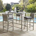 Modway - Conduit Terrasse extérieure Rotin en osier Tabouret de bar - Charbon gris clair - Ensemble de 4-Cadre en aluminium revêtu en poudre