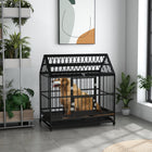 PawHut 49" Heavy Duty Dog Crate with Removable Tray and Doors - Black-Front door includes a smaller, integrated door with locks for secure pet containment 
