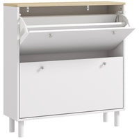 HOMCOM Narrow Shoe Storage Cabinet with Adjustable Shelves - White-Two flip drawers hold up to 16 pairs of CA 10 shoes