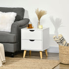 HOMCOM - Table de nuit moderne avec 2 tiroirs et pieds en bois - blanc-Deux tiroirs offrent beaucoup d’espace pour ranger des livres, des stylos ou des essentiels pour la nuit 