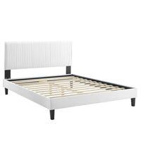 Modway - Peyton Lit plateforme Queen en velours haute performance avec pieds en bois noir - Blanc-Lit de plateforme reine à touffes de canal
