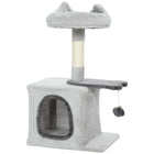 PawHut - arbre à chat 28 po avec lit supérieur en peluche - gris clair-Comprend un condo, un perchoir et une plateforme, adapté pour 1 à 2 chats 