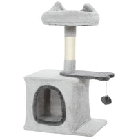 PawHut - arbre à chat 28 po avec lit supérieur en peluche - gris clair-Comprend un condo, un perchoir et une plateforme, adapté pour 1 à 2 chats 