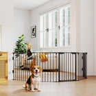 PawHut 30" H Foldable Indoor Dog Playpen with Door - Black-The door can be closed automatically when its opening angle is less than 90° and stay open when goes over 90°( The door won't close when its angle is less than 15°) 
