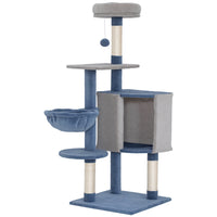 PawHut 48" Cat Tree with Condo, Hammock and Perch - Blue/Grey-All-in-one design with a nest and hammock provides endless fun for cats 