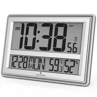 Marathon Jumbo Atomic Wall Clock with Temperature and Humidity - Silver (CL030056SV)-Self-setting/adjusting using radio frequencies broadcast from NIST's Colorado Atomic Clock